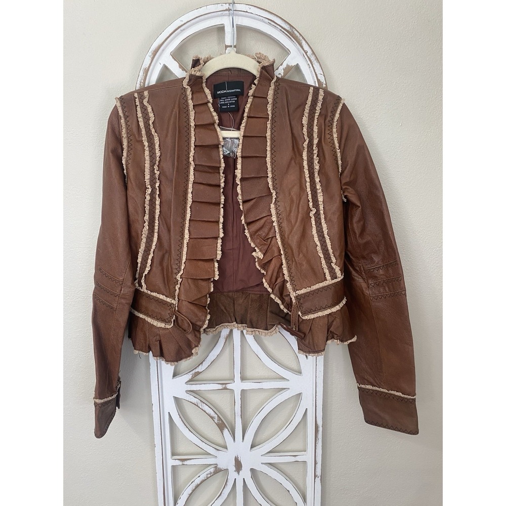 Vintage Moda International SMALL Cropped Cowgirl Leather Jacket Western Lace